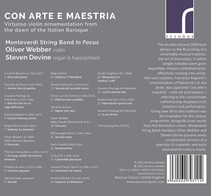 Photo No.2 of Con Arte Maestria - Virtuoso Violin Ornamentation from the Dawn of the Italian Baroque