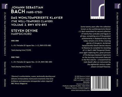 Photo No.2 of J.S. Bach: Das Wohltemperierte Klavier (The Well-Tempered Clavier), Volume 2