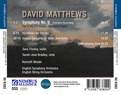Photo No.2 of David Matthews: Symphony No.9, Variations for Strings Op.40, Double Concerto for Violin, Viola and Strings Op.122