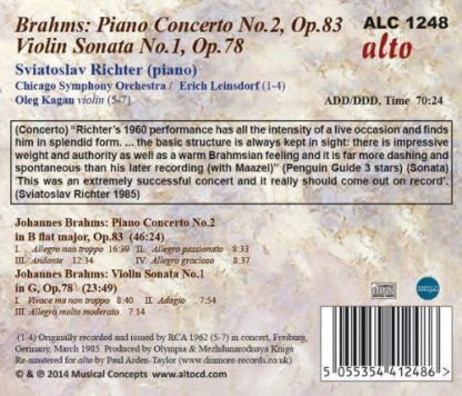 Photo No.2 of Brahms: Piano Concerto No. 2 & Violin Sonata No. 1