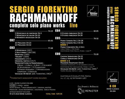 Photo No.2 of Sergio Fiorentino: Rachmaninov Solo Piano Works Complete