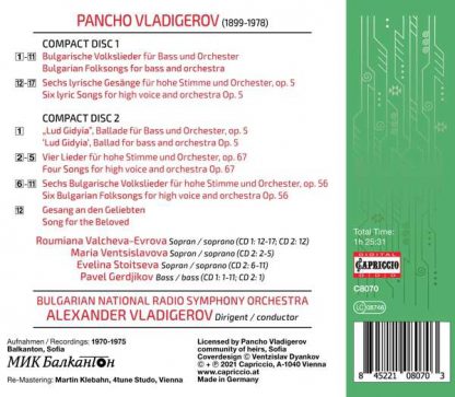 Photo No.2 of Pancho Vladigerov: Orchestral Songs