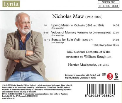 Photo No.2 of Nicholas Maw: Spring Music; Voices of Memory; Sonata for Solo Violin