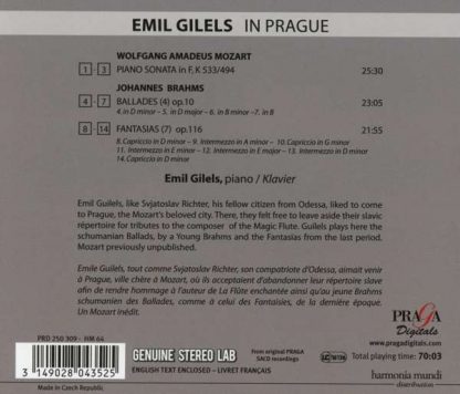 Photo No.2 of Emil GILELS in Prague : Mozart piano sonata K 533 - Brahms Ballades, Fantasias