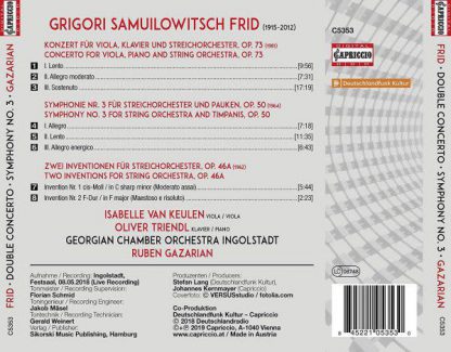 Photo No.2 of Grigori Frid: Symphony No. 3, Double Concerto & Inventions