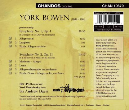 Photo No.2 of York Bowen: Symphonies Nos. 1 & 2