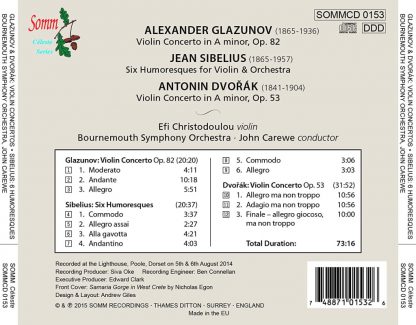 Photo No.2 of Glazunov, Sibelius, Dvorak: Works for Violin & Orchestra