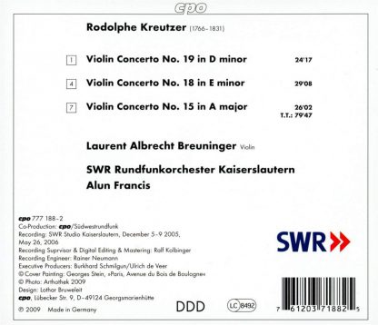 Photo No.2 of Kreutzer - Violin Concertos Nos. 15, 18 & 19