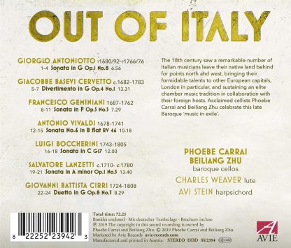 Photo No.2 of Out Of Italy - duos and cello sonatas by 18th century Italian composers