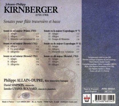 Photo No.2 of Kirnberger : Sonates pour flûte traversière
