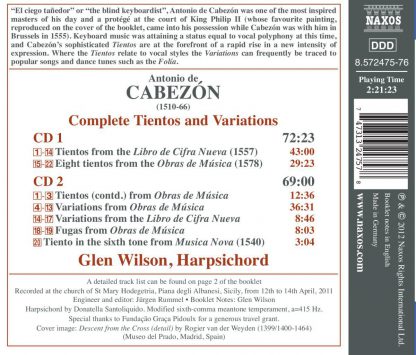 Photo No.2 of Antonio de Cabezón: Complete Tientos and Variations