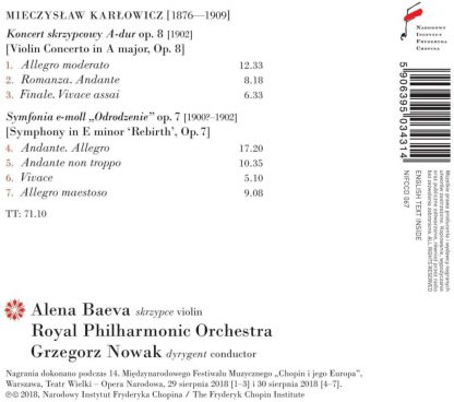 Photo No.2 of Mieczyslaw Karlowicz: Violin Concerto / Rebirth Symphony