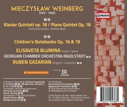 Photo No.2 of Weinberg: Piano Quintet Op. 18 (Arr. for Orchestra) & Children's Notebooks