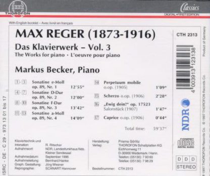 Photo No.2 of Reger: Complete Works for Piano Vol. 3