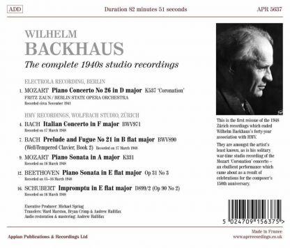 Photo No.2 of Wilhelm Backhaus - The complete 1940s studio recordings
