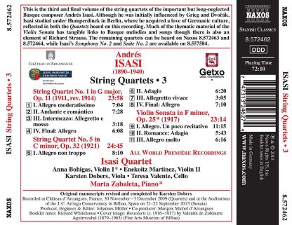 Photo No.2 of Andrés Isasi: String Quartets, Volume 3
