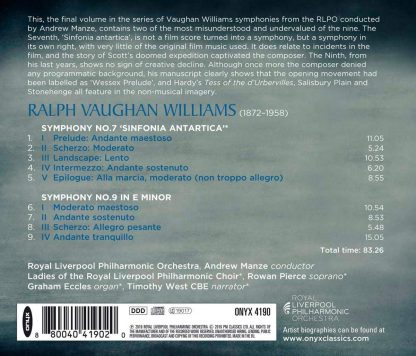 Photo No.2 of Vaughan Williams: Symphonies Nos. 7 ‘Sinfonia Antartica’ & 9