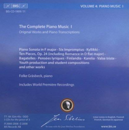 Photo No.2 of The Sibelius Edition Volume 4 - Piano Music I