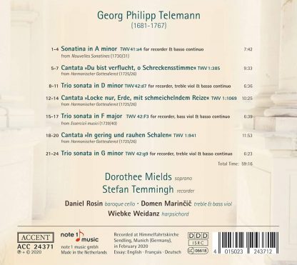 Photo No.2 of Telemann: Cantatas For Soprano & Recorder/Basso Continuo