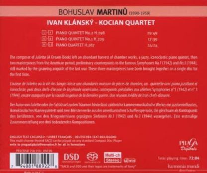 Photo No.2 of Bohuslav Martinu: Piano Quintets Nos. 1 & 2, Piano Quartet No. 1