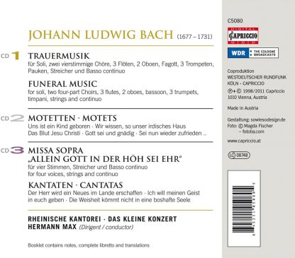 Photo No.2 of Johann Ludwig Bach: Funeral Music, Motets, Cantatas, Missa Brevis