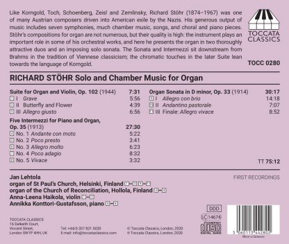 Photo No.2 of Richard Stöhr: Solo and Chamber Music for Organ