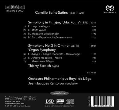 Photo No.2 of Camille Saint-Saëns - Symphonies No.3 'Organ' & 'Urbs Roma'