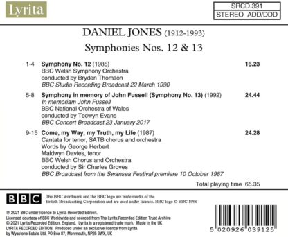 Photo No.2 of Daniel Jones: Symphonies Nos. 12, 13 & Come, my Way, my Truth, my Life