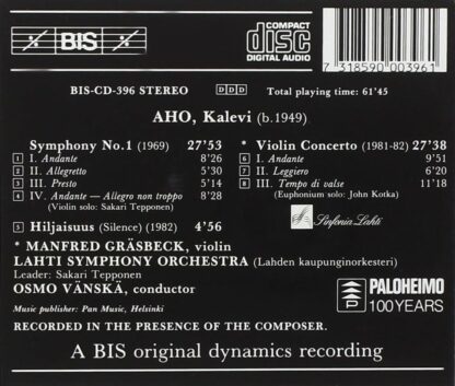 Photo No.2 of Kalevi Aho: Symphony No. 1, Violin Concerto & Hiljaisuus