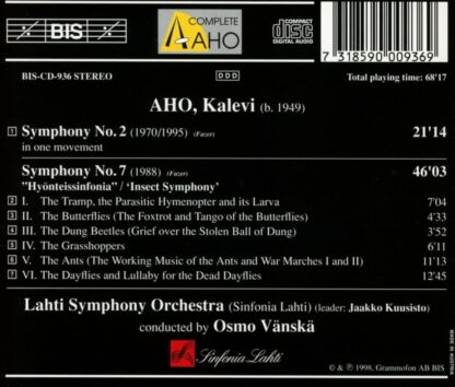 Photo No.2 of Kalevi Aho: Symphonies Nos 2 & 7 'Insect Symphony'