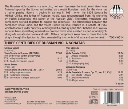 Photo No.2 of Basil Vendryes - Three Centuries of Russian Viola Sonatas