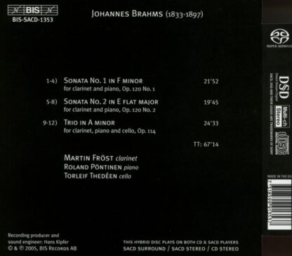 Photo No.2 of Johannes Brahms: Clarinet Sonatas & Trio