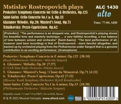 Photo No.2 of Rostropovich plays Cello Concertos & Russian Encores
