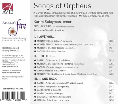 Photo No.2 of Songs of Orpheus (Monteverdi, Caccini, Merula, Brunelli, Castello, Cima, Landi)