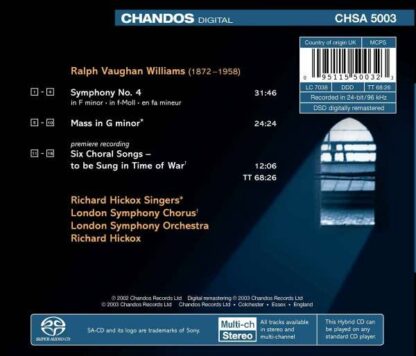 Photo No.2 of Ralph Vaughan Williams: Symphony No. 4, Mass in G minor & Six Choral Songs