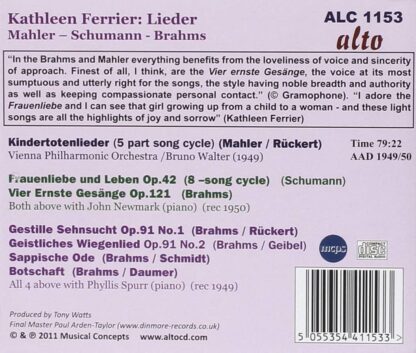 Photo No.2 of Kathleen Ferrier - Lieder by Schumann, Mahler & Brahms