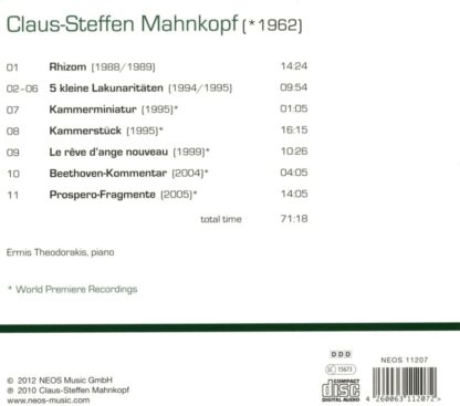 Photo No.2 of Claus-Steffen Mahnkopf: Piano Works