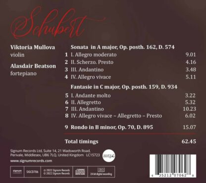 Photo No.2 of Schubert: Violin Sonata in A Major, Fantasie in C Major and Rondo in B Minor