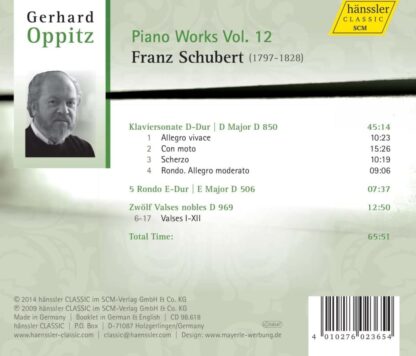Photo No.2 of Franz Schubert: Piano Works Vol. 12 - Piano Sonata D 850, 5 Rondo E-Dur, E Major D 506, Zwolf Valses Nobles D 969
