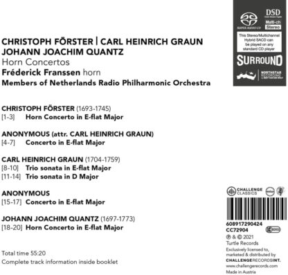 Photo No.2 of Horn Concertos: Christoph Forster, Carl Heinrich Graun, Johann Joachim Quantz