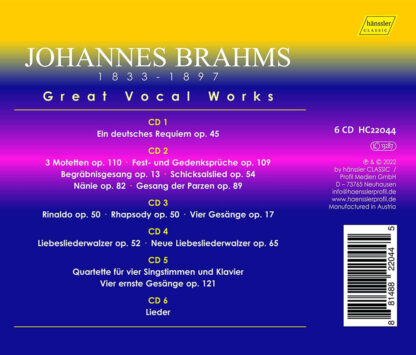 Photo No.2 of Johannes Brahms: Great Vocal Works