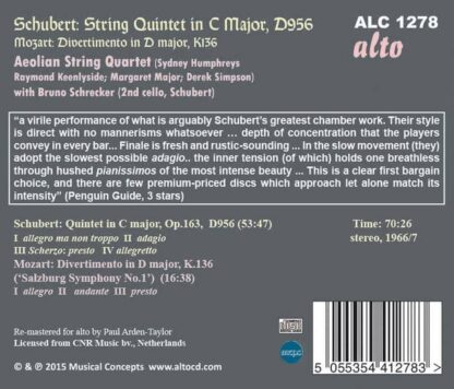 Photo No.2 of Franz Schubert: String Quintet in C major & W. A. Mozart: Divertimento in D major, K136