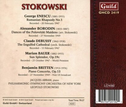 Photo No.2 of Leopold Stokowski conducts works by Britten, Enescu, Borodin, Debussy & Bauer