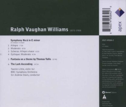 Photo No.2 of Ralph Vaughan Williams: Symphony No. 6, Fantasia On A Theme By Thomas Tallis & The Lark Ascending