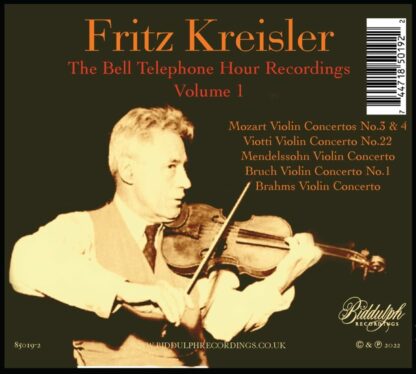 Photo No.2 of Fritz Kreisler: The Bell Telephone Hour Recordings, Vol. 1
