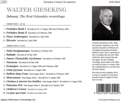 Photo No.2 of Walter Gieseking Plays Debussy - the First Columbia Recordings