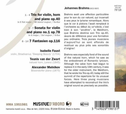 Photo No.2 of Johannes Brahms: Horn Trio Op. 40, Violin Sonata Op. 78 & Fantasies Op. 116