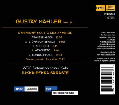 Photo No.2 of Gustav Mahler: Symphony No. 5 WDR Sinfonieorchester Koln & Jukka-Pekka Saraste