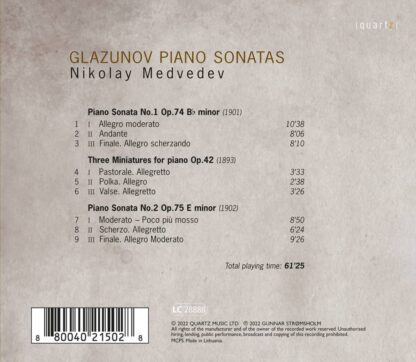 Photo No.2 of Alexander Glazunov: Piano Sonatas Nos. 1 & 2, Three Miniatures For Piano