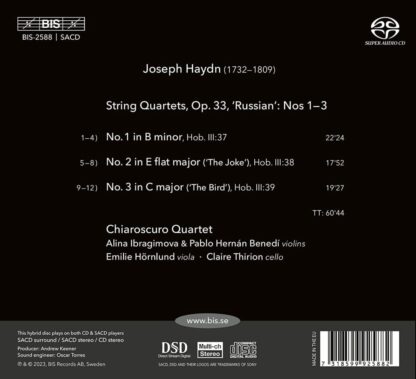 Photo No.2 of Joseph Haydn: String Quartets Op. 33 Nos 1-3 - Chiaroscuro Quartet